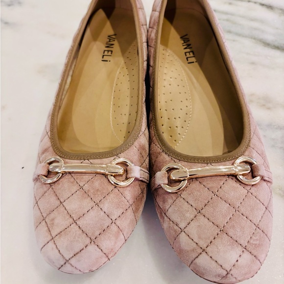 Vaneli Tan Suede Quilted Flats with Gold Detail - Picture 1 of 6